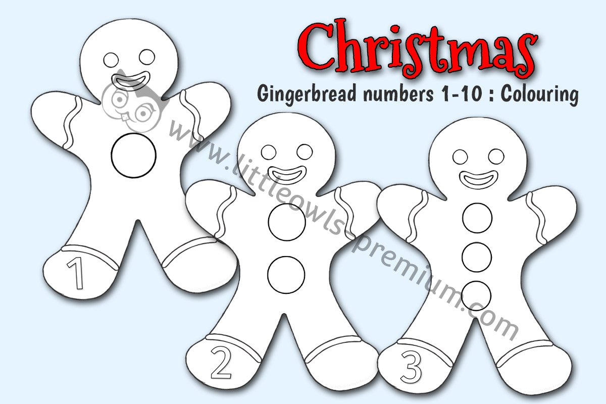 GINGERBREAD MAN NUMBERS 1-10 - COLOURING