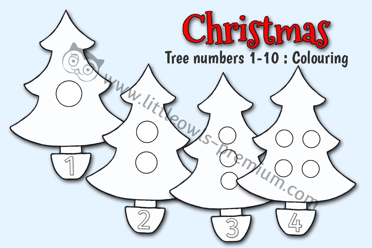 CHRISTMAS TREE NUMBERS 1-10 - COLOURING