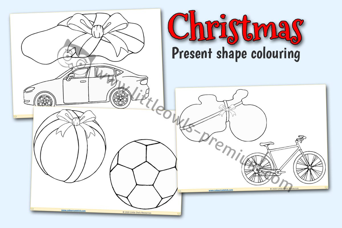 PRESENT SHAPE COLOURING SHEETS