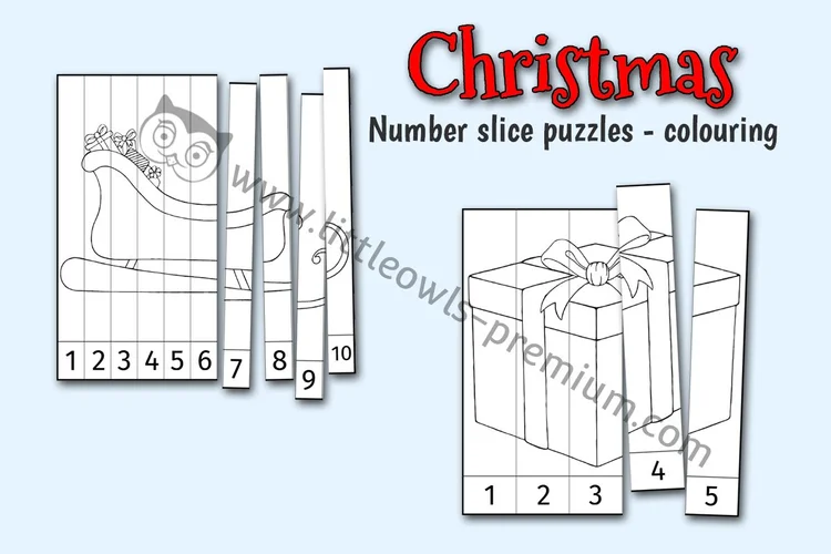 Christmas Number Slice Puzzles — Colouring - resource cover
