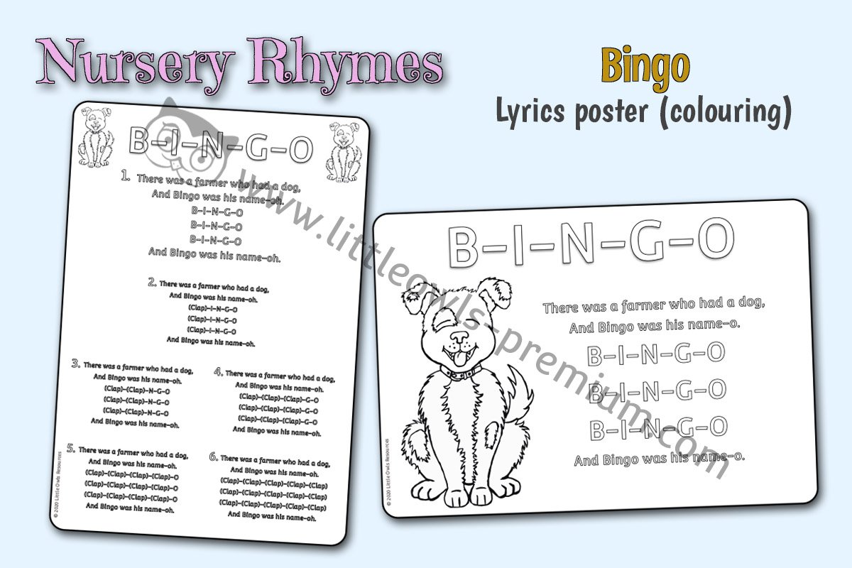 BINGO SONG WORDS - COLOURING