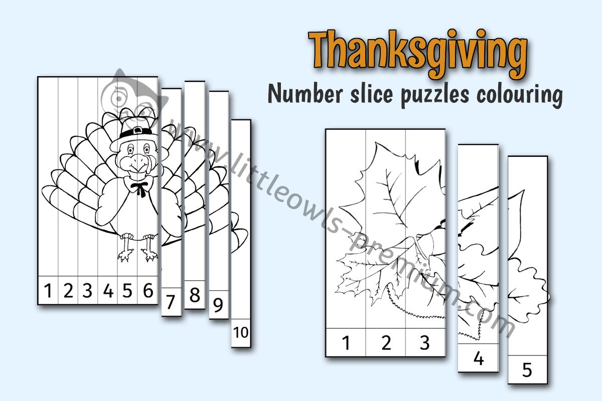 THANKSGIVING NUMBER SLICE PUZZLES - COLOURING