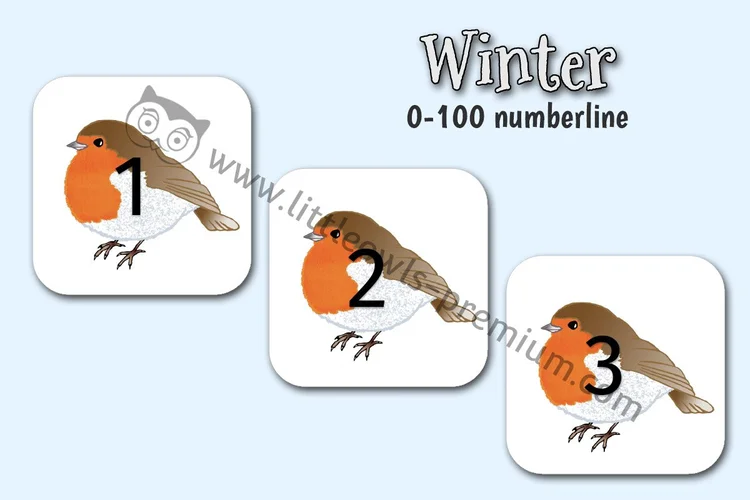 Winter Robin Number Line, Posters & Cards — 0–100 cover