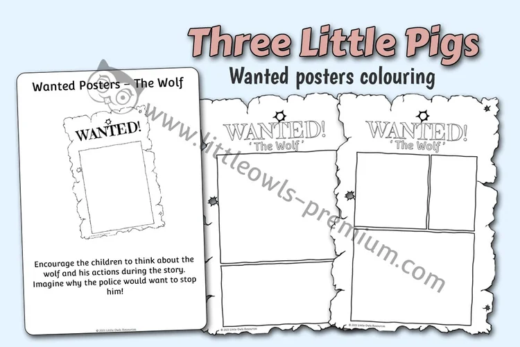 Three Little Pigs — Wolf Wanted Posters, B&W cover