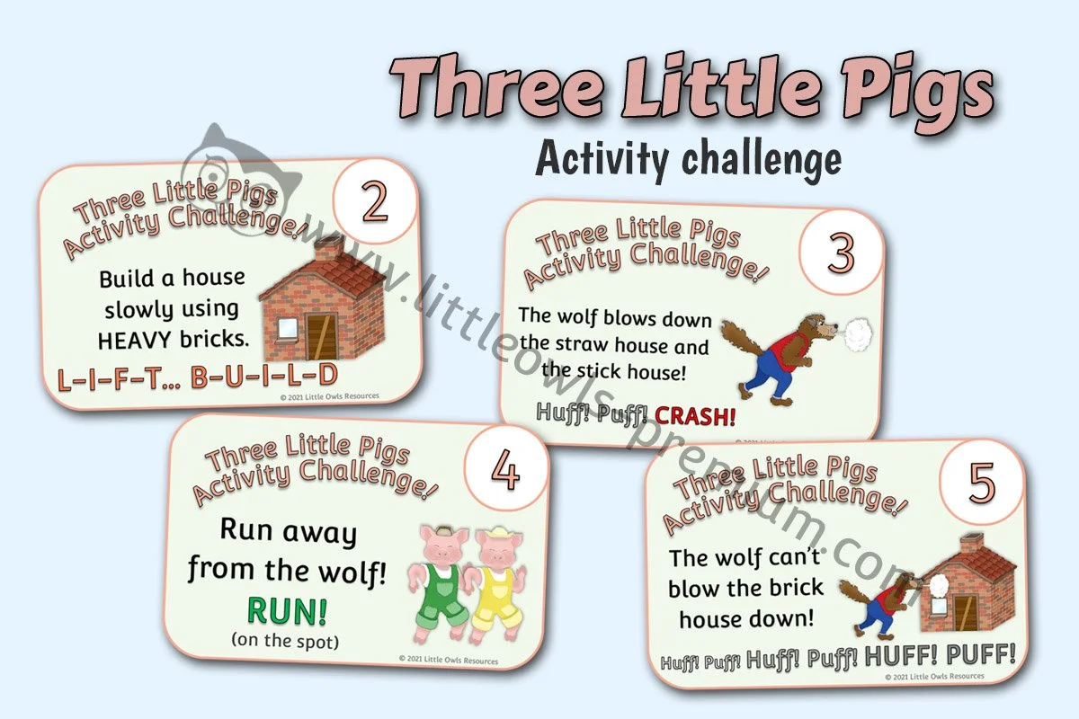 THREE LITTLE PIGS - ACTIVITY/MOVEMENT CHALLENGE CARDS