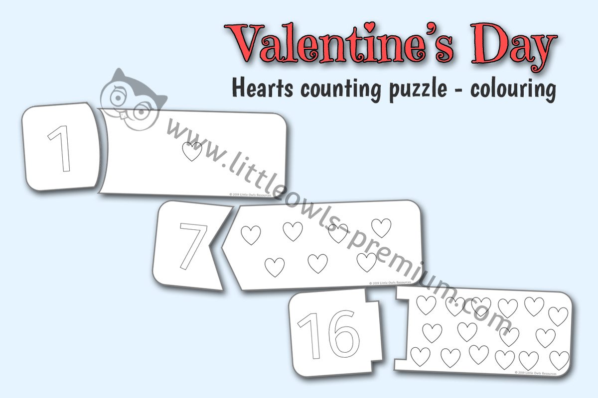 HEARTS COUNTING PUZZLE/ACTIVITY/GAME - COLOUR & COUNT VERSION