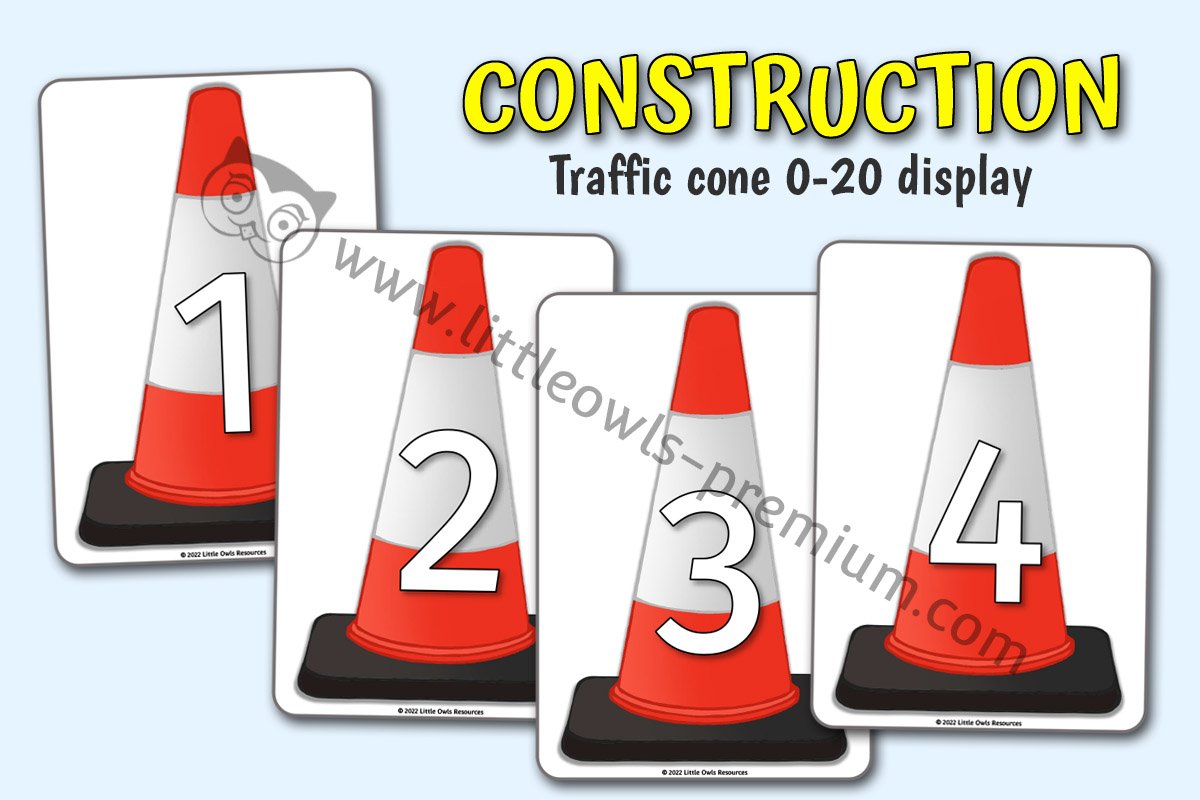 CONSTRUCTION - Traffic Cone 0-20 Display Cards (A4)