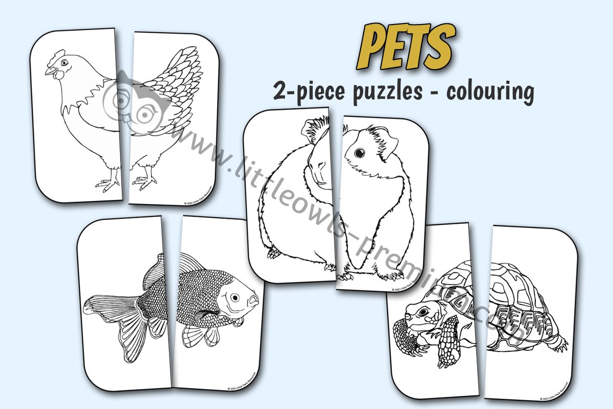 PETS 2-PIECE PUZZLES - COLOURING