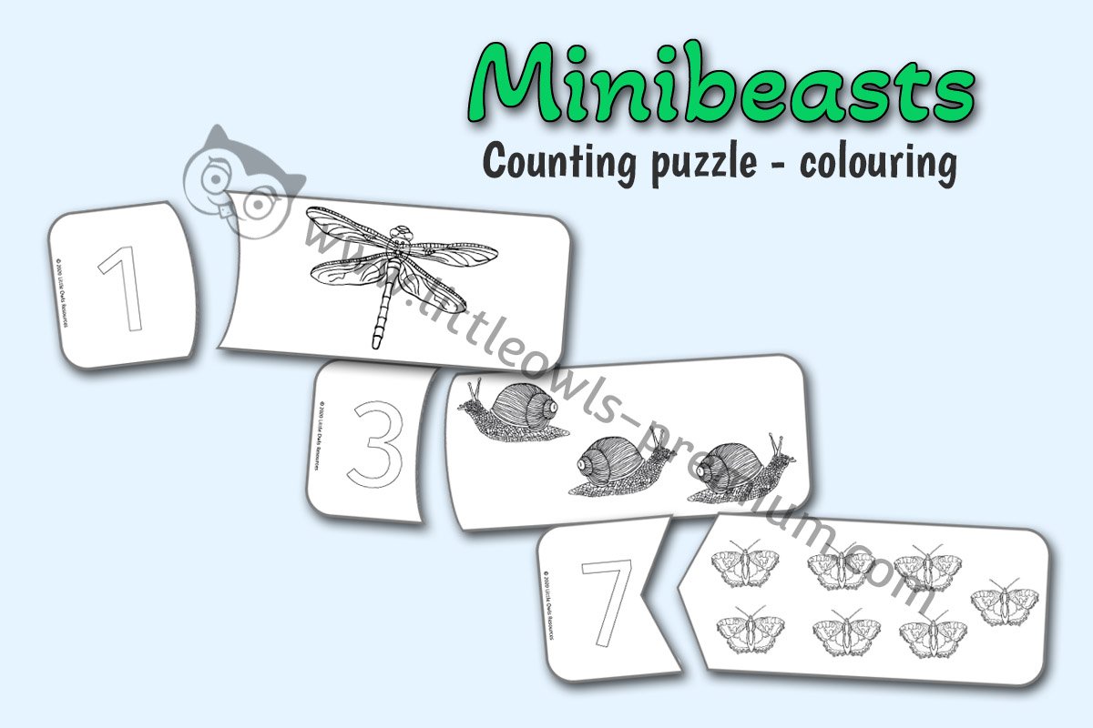 MINIBEASTS COUNTING PUZZLES (1-10) - COLOURING