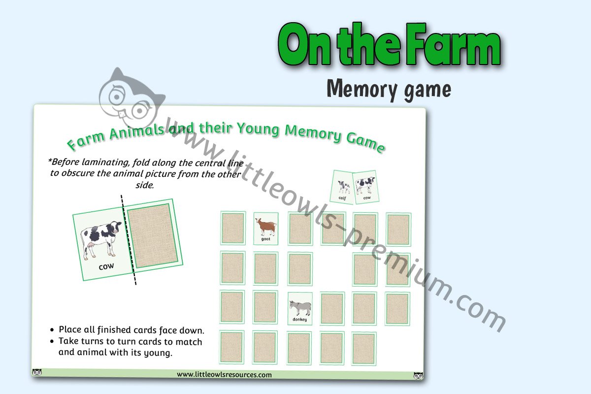 FARM ANIMALS AND THEIR YOUNG MEMORY GAME CARDS