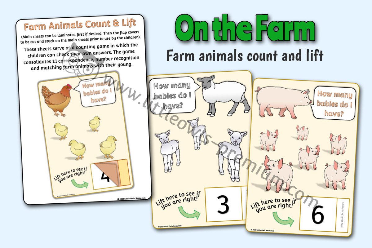 FARM ANIMALS COUNT AND LIFT INTERACTIVE DISPLAY/ACTIVITY