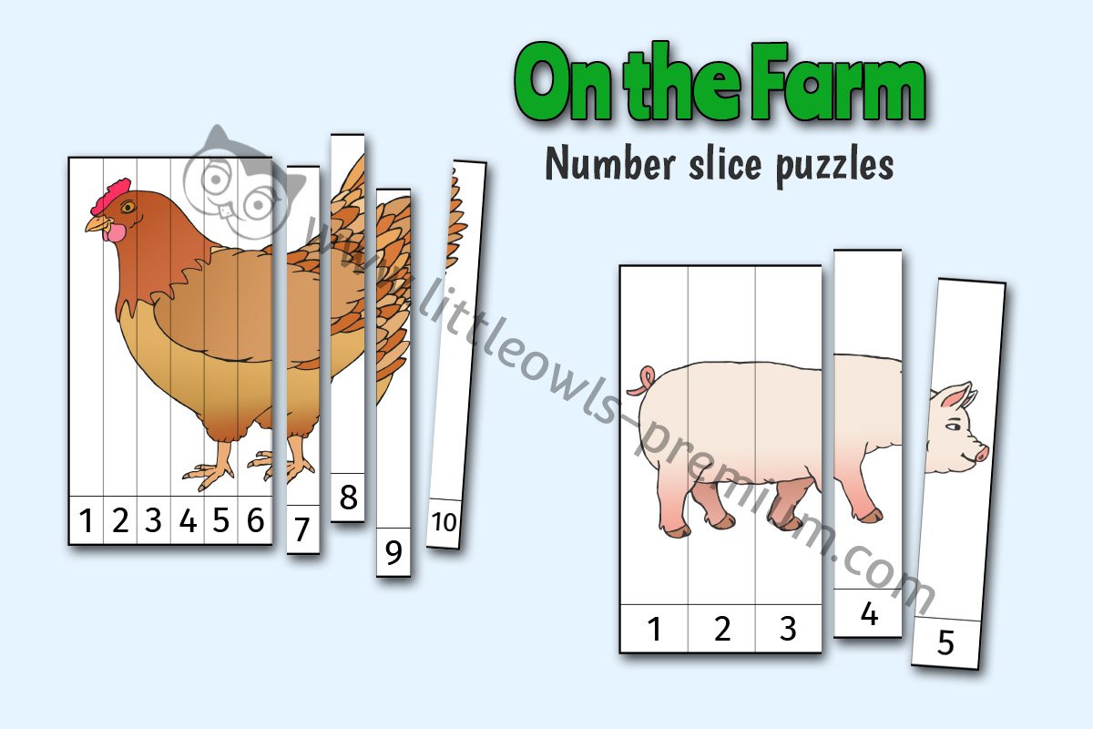 ‘ON THE FARM’ NUMBER SLICE PUZZLE ACTIVITIES