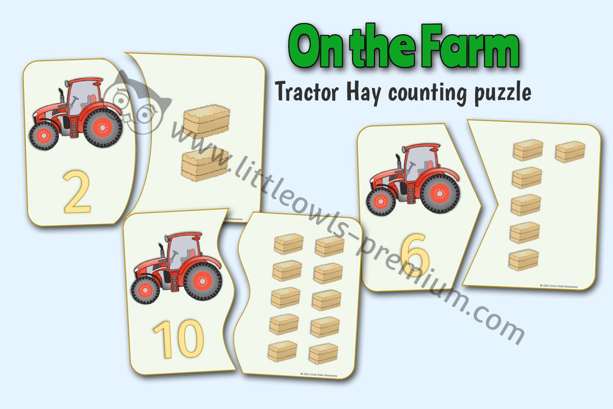 TRACTOR AND HAY COUNTING PUZZLES (1-10) 