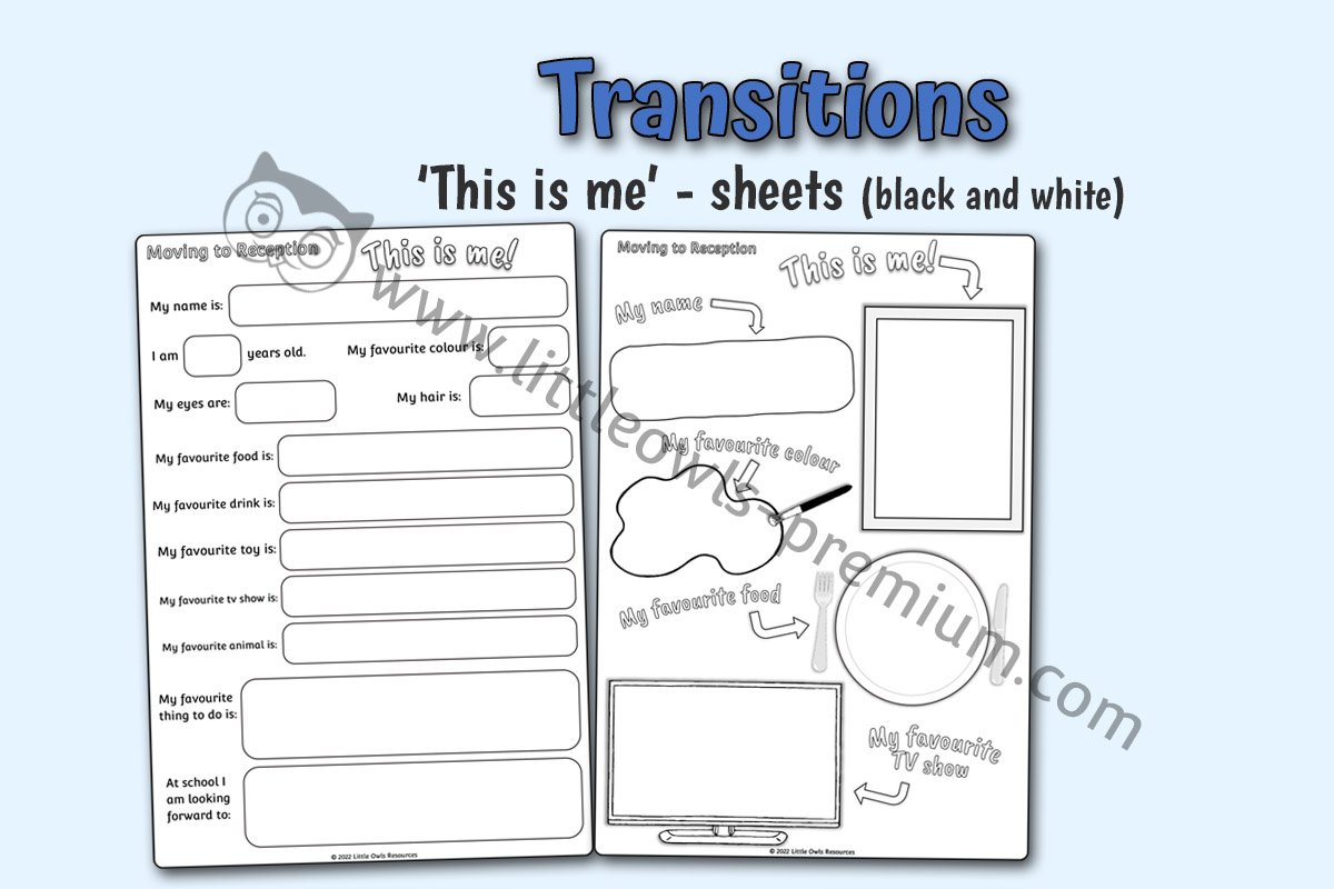 TRANSITIONS - 'This is me' sheets (black and white)