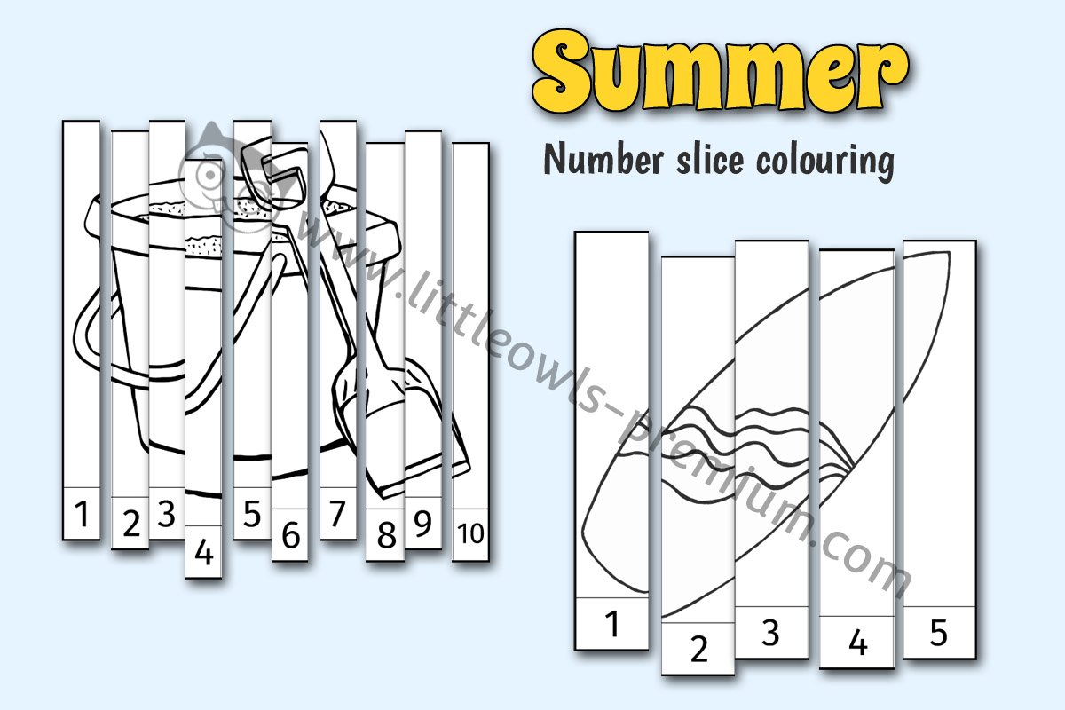 SUMMER NUMBER SLICE PUZZLES - COLOURING