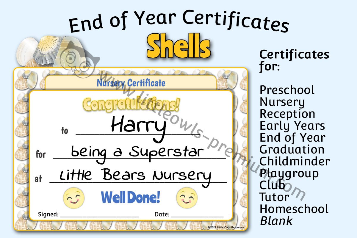END OF YEAR CERTIFICATES - Shells
