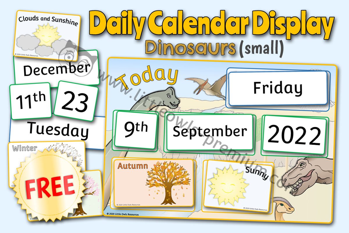A4 'TODAY' WEATHER CALENDAR - DINOSAURS THEME (FREE SAMPLE)