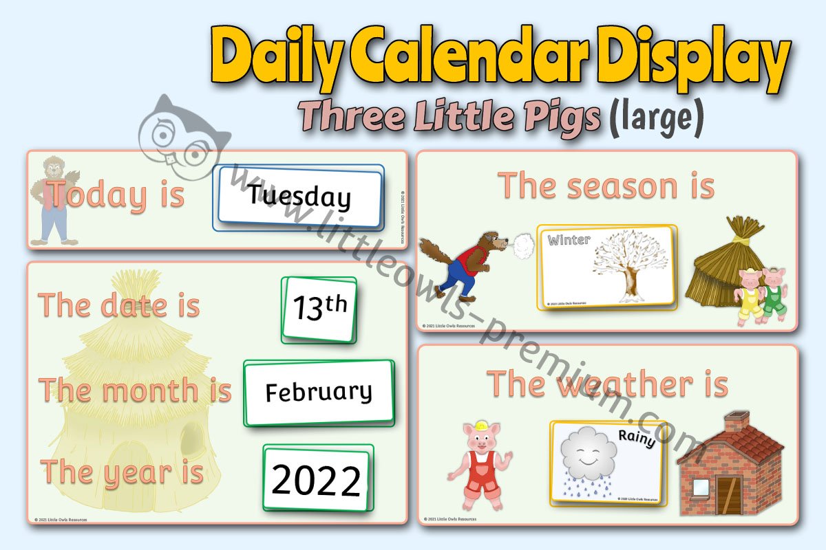 LARGE 'TODAY' WEATHER CALENDAR  - THE THREE LITTLE PIGS