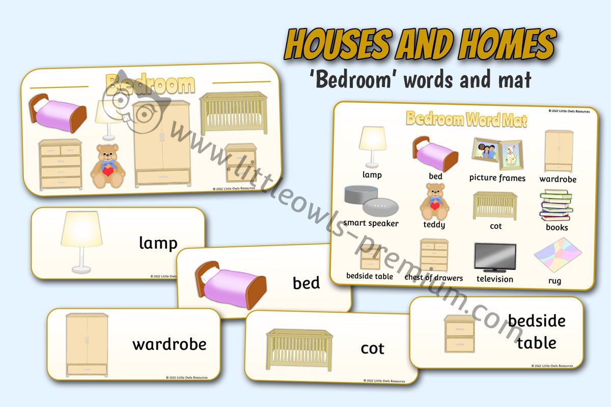 HOUSES AND HOMES - 'Bedroom' Word Cards and Mat