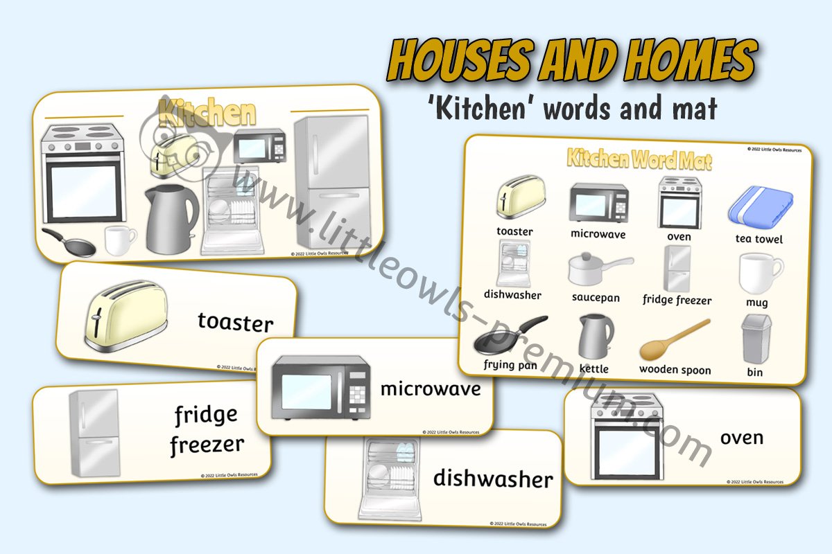 HOUSES AND HOMES - 'Kitchen' Word Cards and Mat