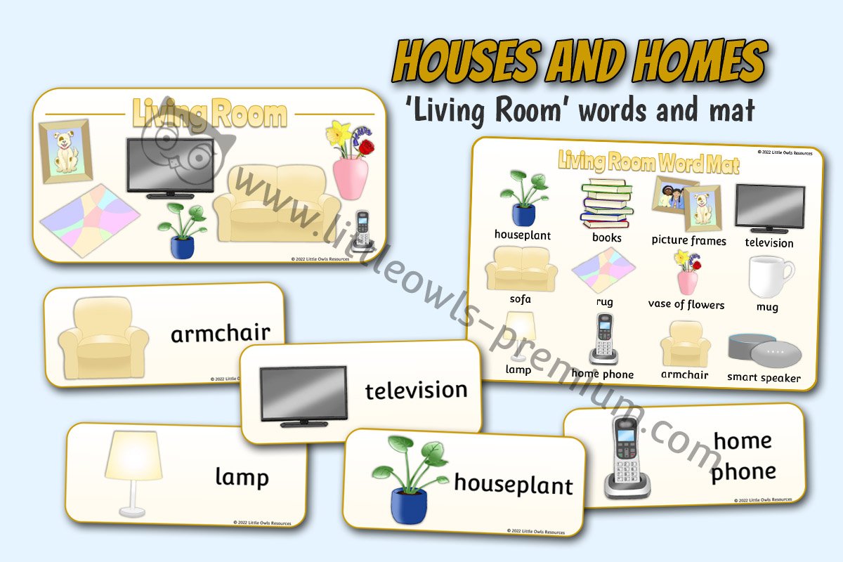 HOUSES AND HOMES - 'Living Room' Word Cards and Mat