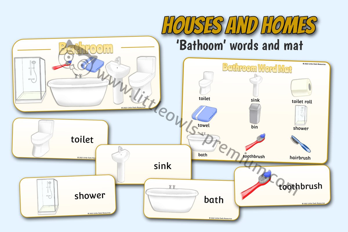 HOUSES AND HOMES - 'Bathroom' Word Cards and Mat