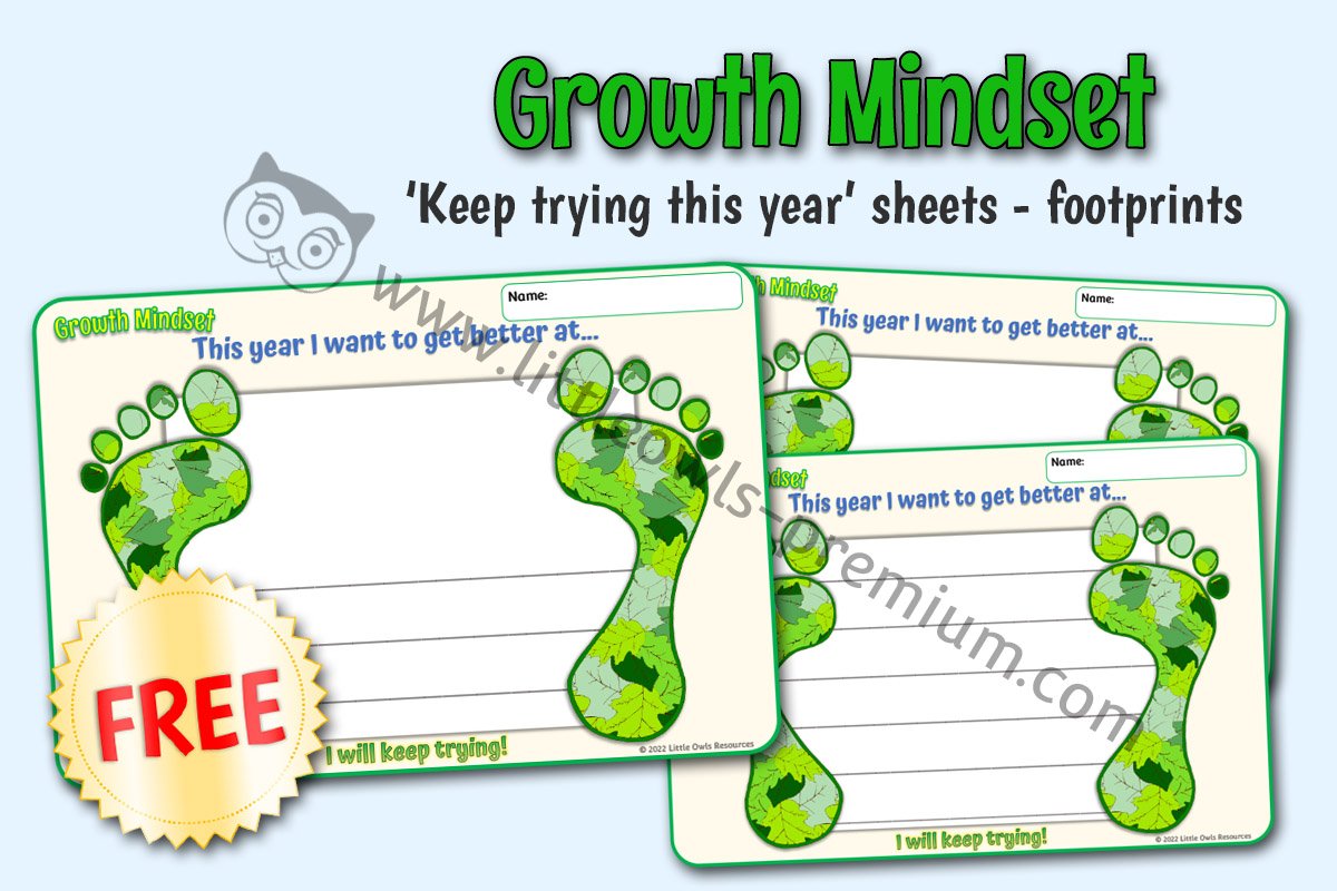 GROWTH MINDSET - 'Keep trying this year' Sheets - Footprints (FREE SAMPLE)