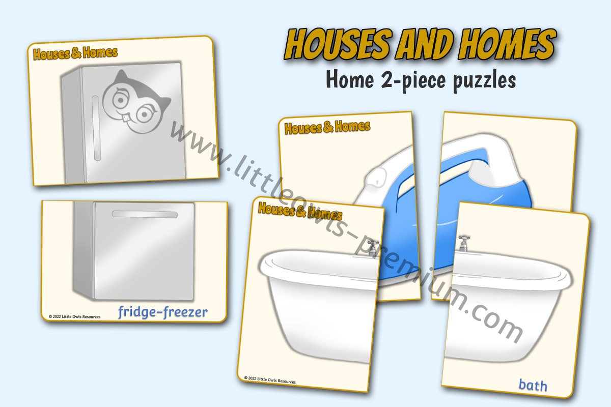 HOUSES AND HOMES - 2-Piece Puzzles (Household Objects)