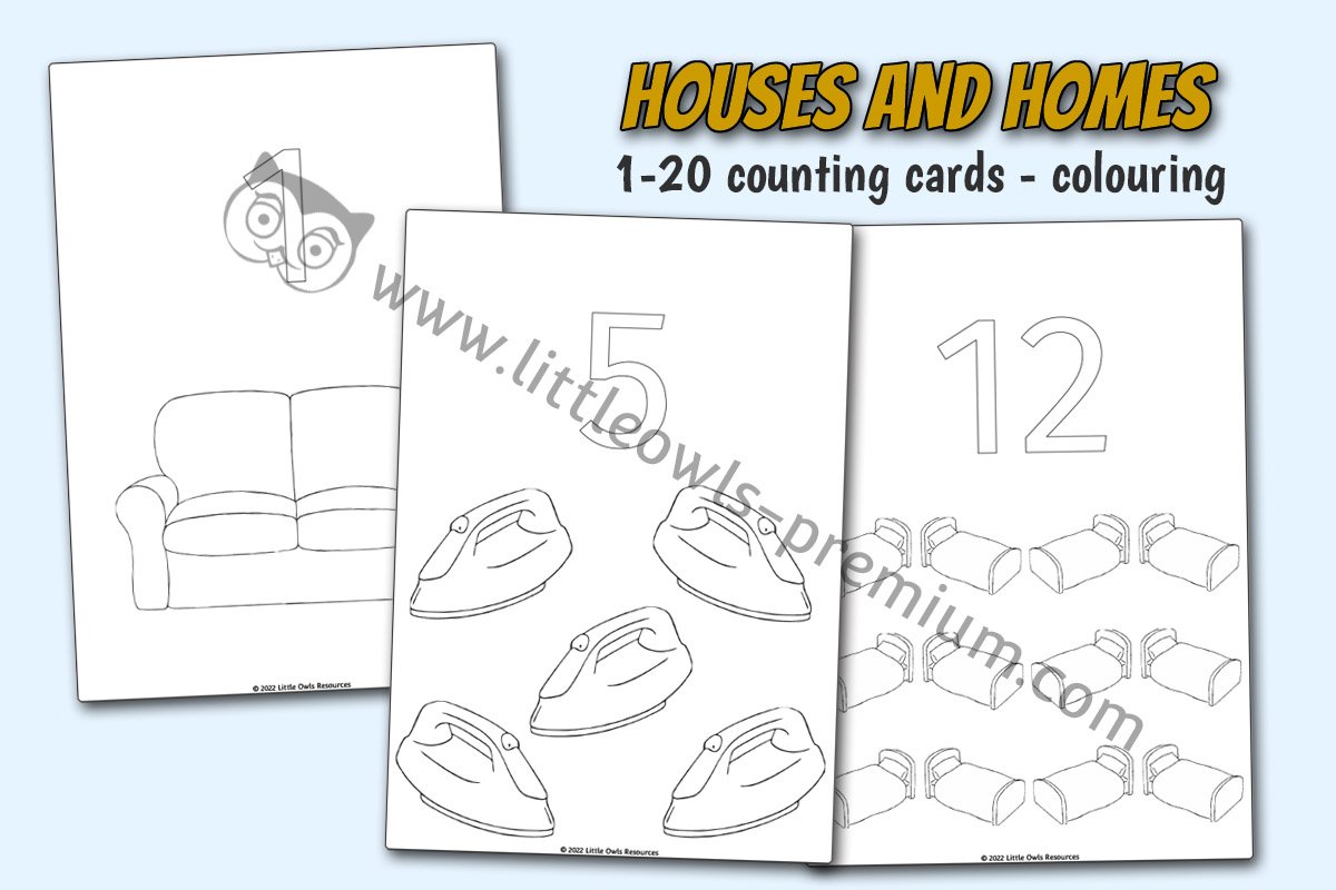 HOUSES AND HOMES - Counting Posters/Display (1-20) - Colouring