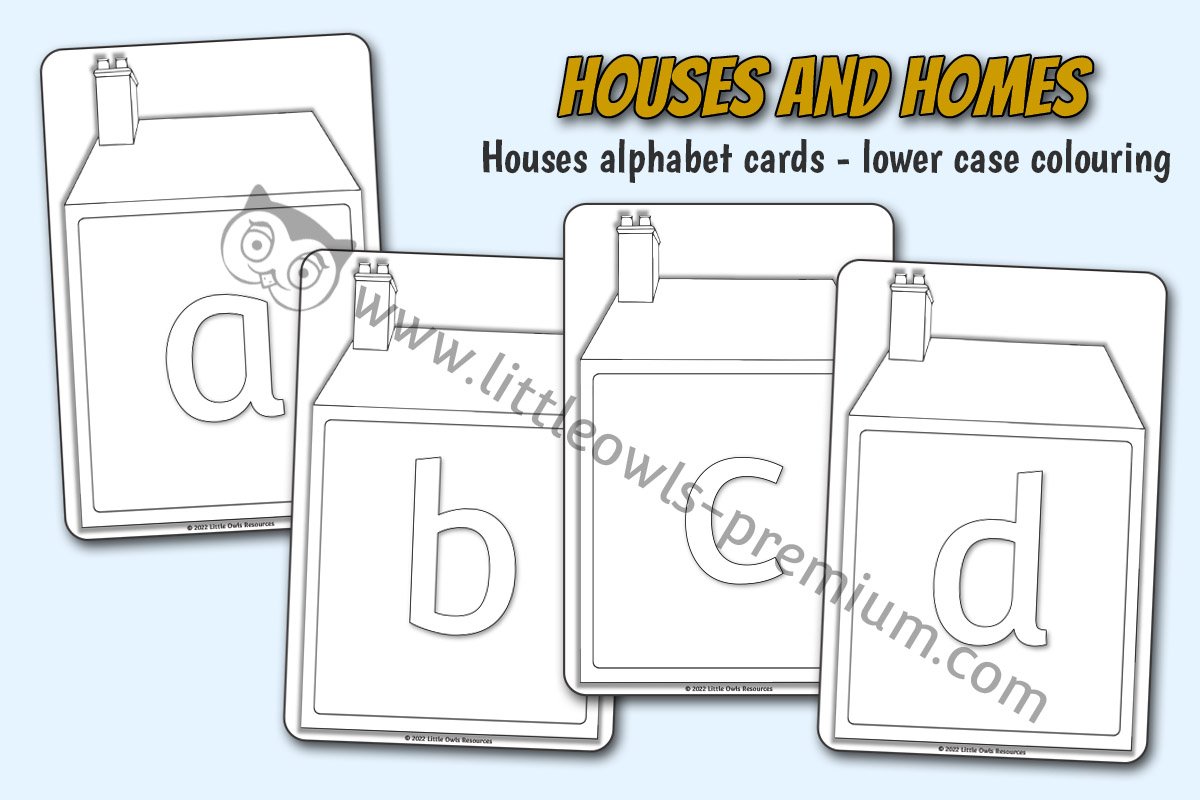 HOUSES AND HOMES - Alphabet Cards - lower case (A5) - Colouring