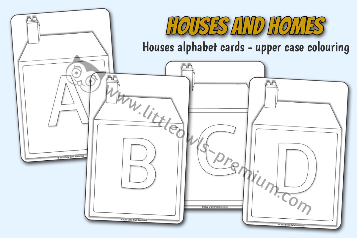 HOUSES AND HOMES - Alphabet Cards - upper case (A5) - Colouring