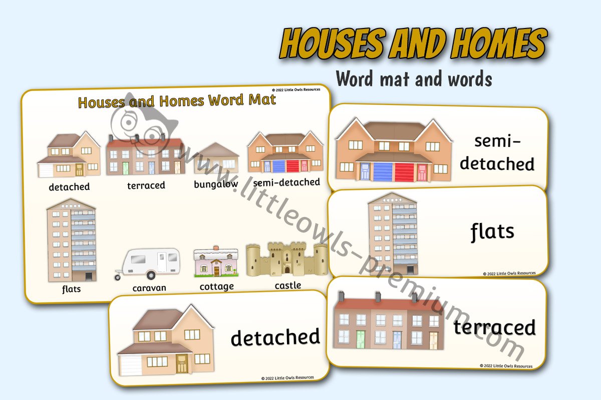 HOUSES AND HOMES - Word Mat and Cards (Home Types)