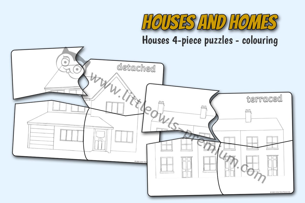 HOUSES AND HOMES - 4-Piece Puzzles - Colouring (Houses)