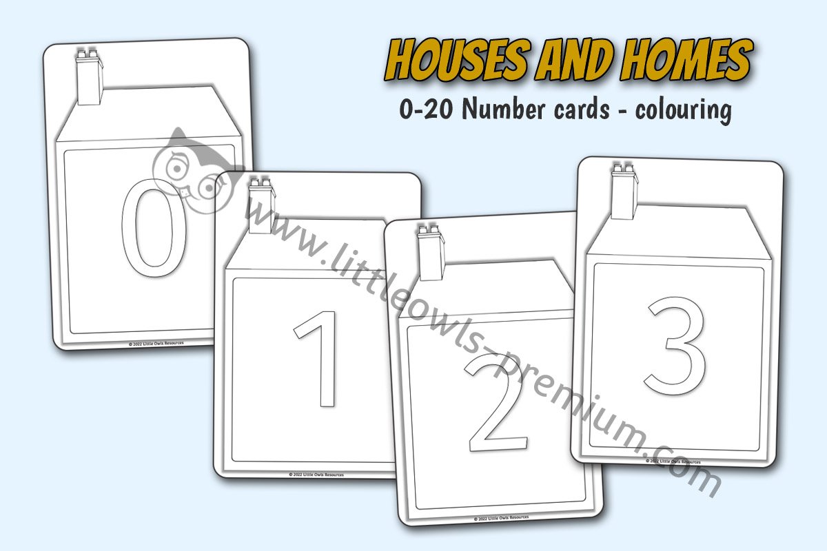 HOUSES AND HOMES - 0-20 Number Cards - Colouring (House)