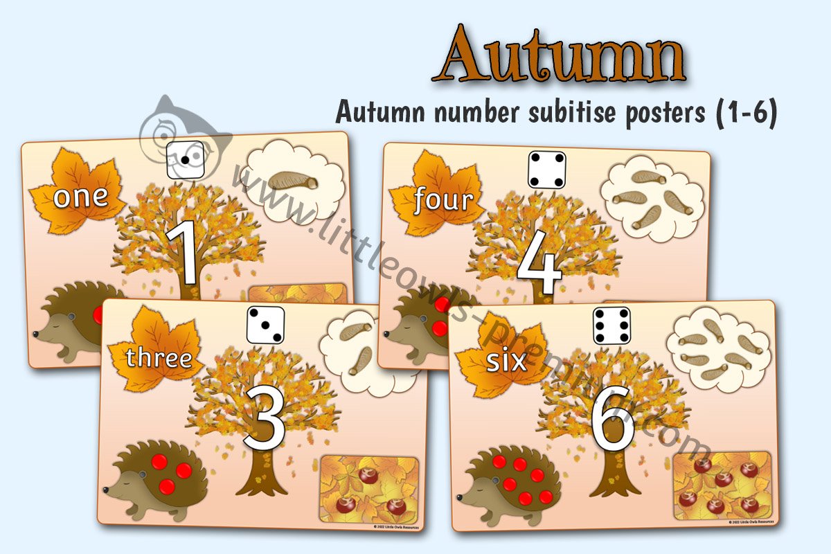 AUTUMN - Number Subitising Posters/Mats (1-6)