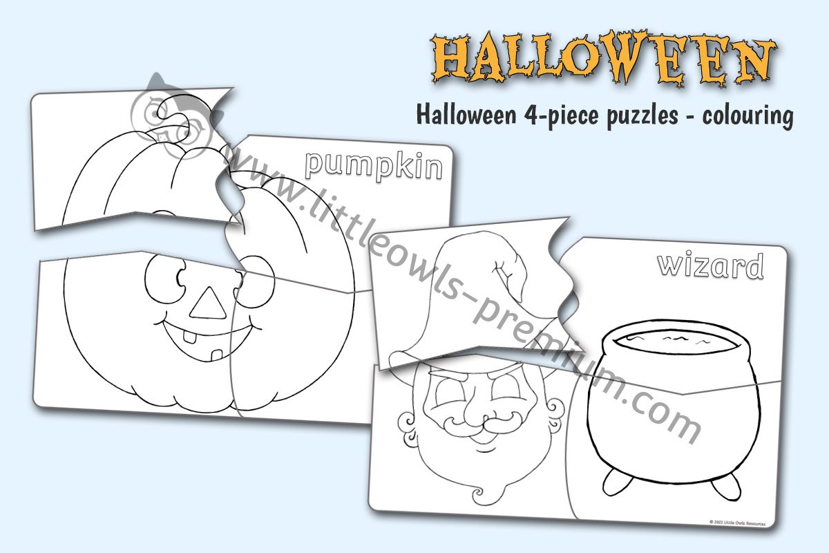 HALLOWEEN 4-PIECE PUZZLES - Colouring