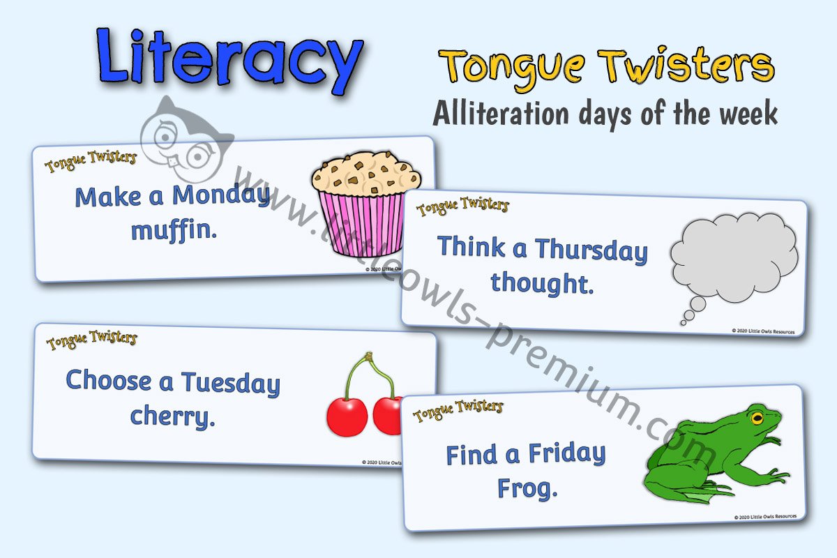 TONGUE TWISTER/ALLITERATION CARDS - DAYS OF THE WEEK