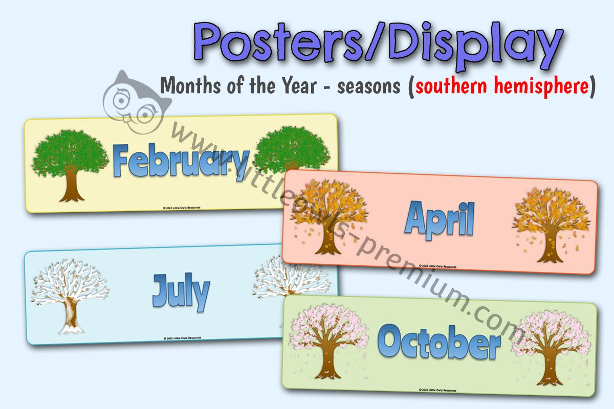 MONTHS OF THE YEAR - DISPLAY CARDS (SEASONS) - Southern Hemisphere