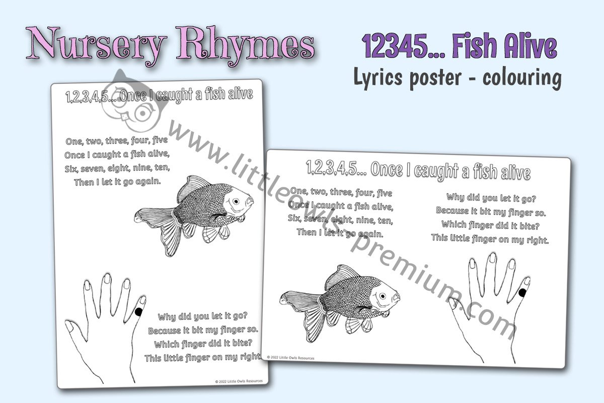 One Two Three Four Five Once I Caught a Fish Alive Colored Nursery Rhyme  Poster