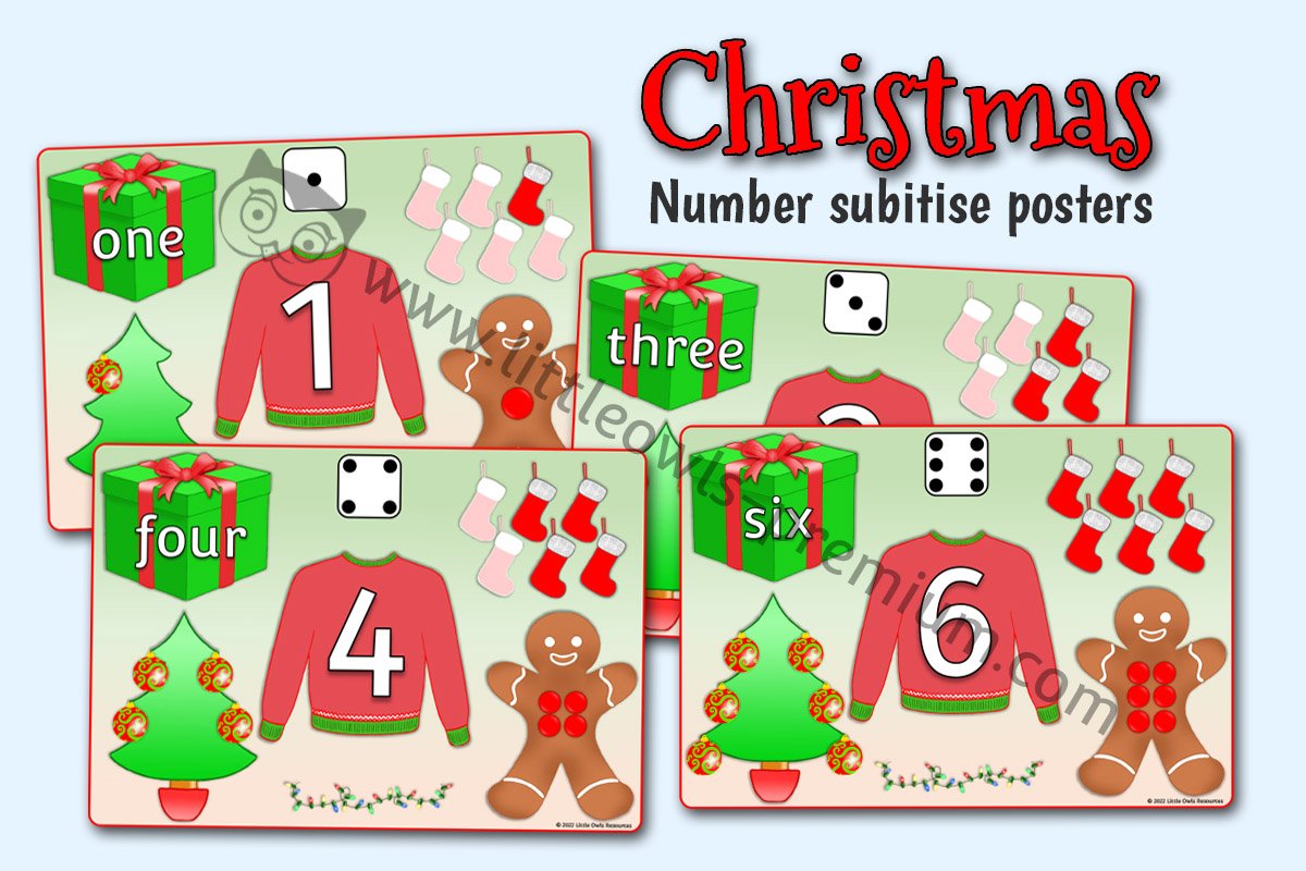 CHRISTMAS - Number Subitising Posters/Mats (1-6)