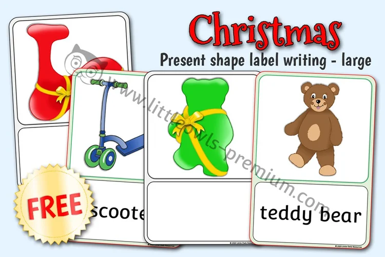 Present Shape Match & Label Writing — A4 - resource cover