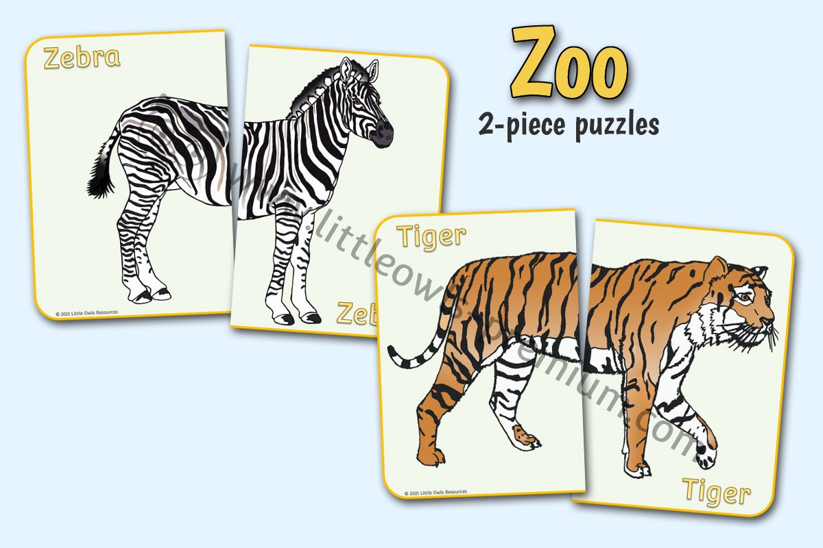 ZOO ANIMAL 2-PIECE PUZZLES