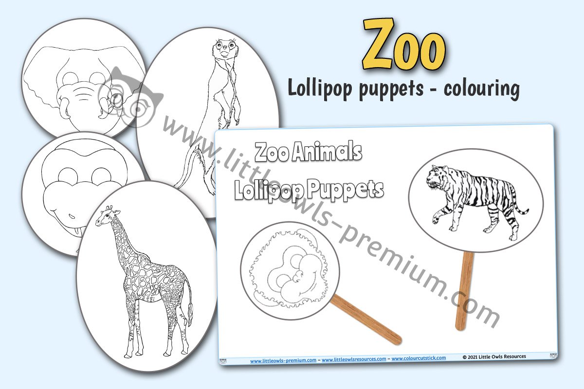 ZOO ANIMAL LOLLIPOP PUPPETS - COLOURING