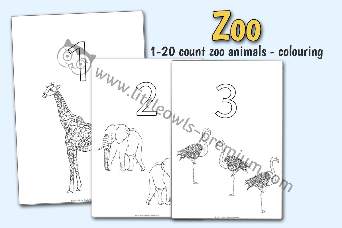 COLOUR & COUNT ZOO ANIMAL POSTERS (1-20)