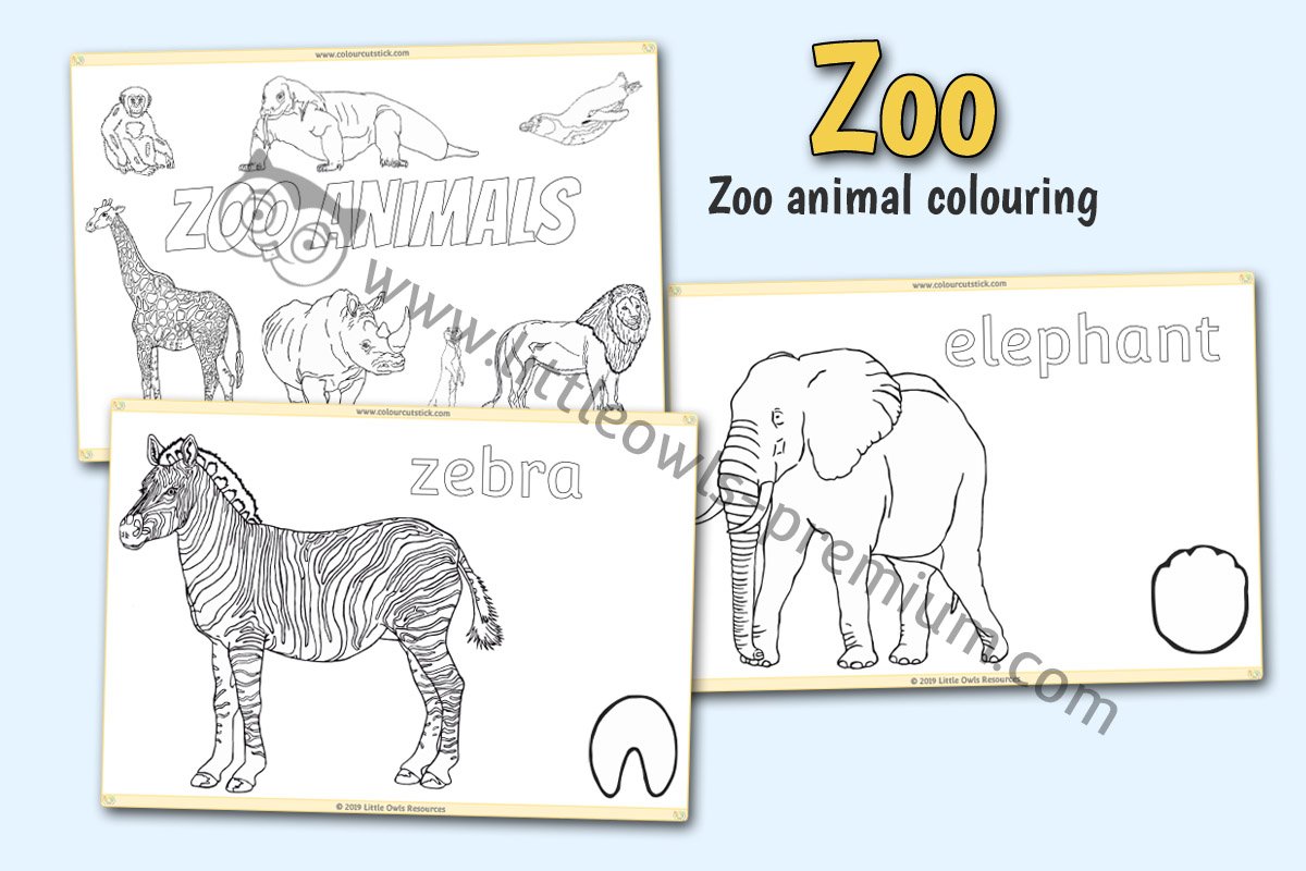 ZOO ANIMAL COLOURING (WITH NAME & FOOTPRINT)