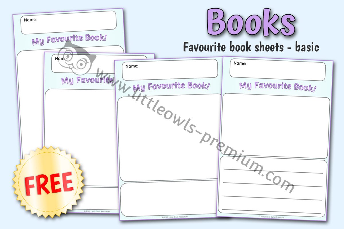 'MY FAVOURITE BOOK' DIFFERENTIATED MARK MAKING/DRAWING/WRITING SHEETS (UK SPELLINGS)