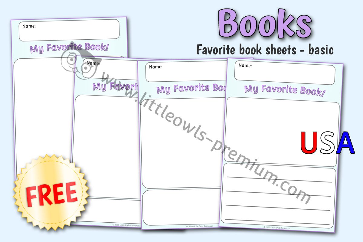 'MY FAVORITE BOOK' DIFFERENTIATED MARK MAKING/DRAWING/WRITING SHEETS (US SPELLINGS)