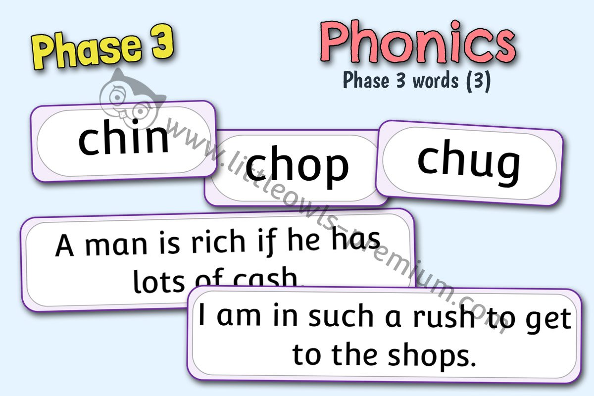 PHASE 3 WORD CARDS/SENTENCES PACK 3 - CH, SH, TH AND NG SOUNDS