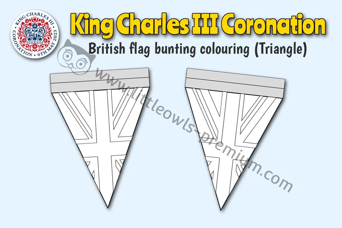 KING CHARLES III CORONATION - British Flag Bunting (Triangle) - Colouring