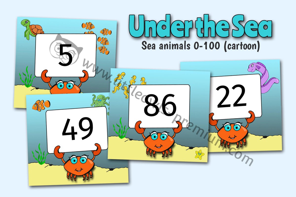 SEA ANIMAL NUMBERS 0-100 (CARTOON STYLE)